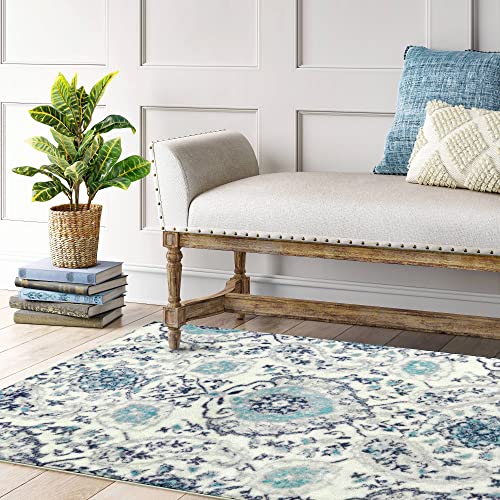 Zealude Paisley Floral Area Rug Non Slip Accent Throw Rug Machine Washable Rug Boho Chic Indoor Doormat Low Profile Floor Mat for Bathroom Entry Bedside Kitchen Sink (Blue, 4' x 6')