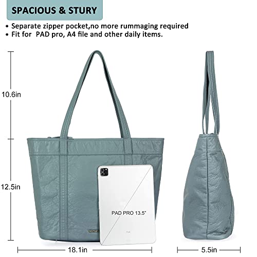 Montana West Tote Shoulder Bag for Women Vegan Leather Western Hobo Bags Ladies Top Handle Handbags Vintage Purses with Zipper Hazy Blue MCW-116JEAN