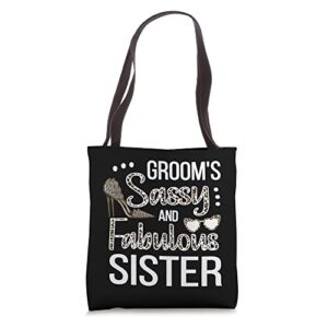sassy sister of the groom shower groom’s sis tote bag