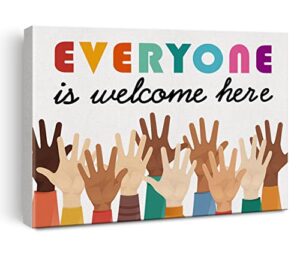 equality print everyone is welcome here diversity sign paintings canvas wall art colorful teacher poster canvas artwork ready to hang classroom decor
