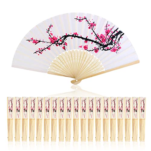 VANVENE 20 pcs Delicate Cherry Blossom Design Silk Folding Hand Fan Wedding Favors Gifts Japanese Party