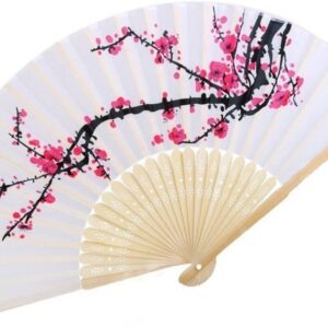 VANVENE 20 pcs Delicate Cherry Blossom Design Silk Folding Hand Fan Wedding Favors Gifts Japanese Party