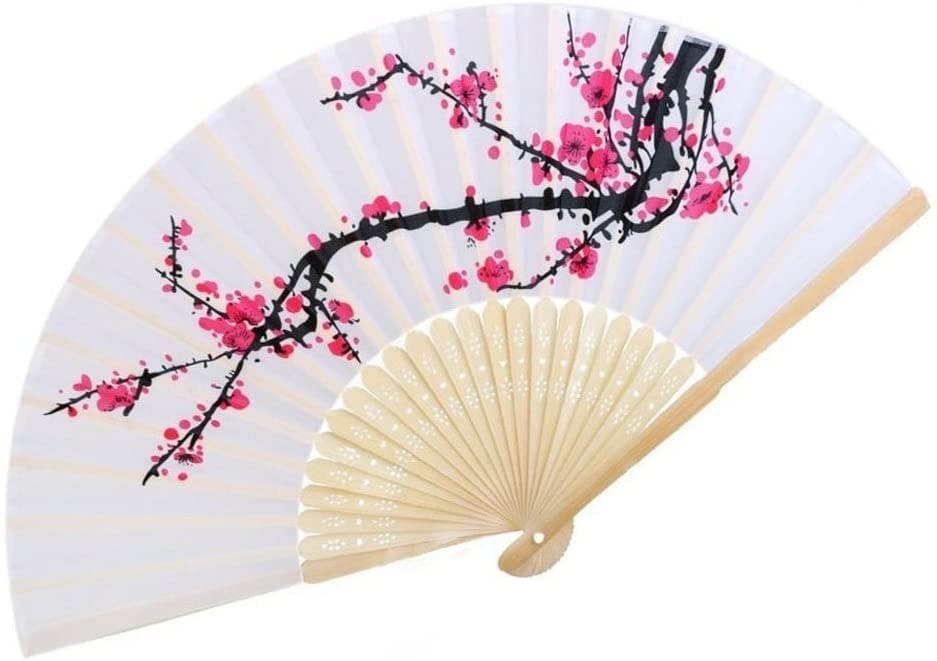 VANVENE 20 pcs Delicate Cherry Blossom Design Silk Folding Hand Fan Wedding Favors Gifts Japanese Party