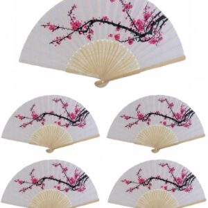 VANVENE 20 pcs Delicate Cherry Blossom Design Silk Folding Hand Fan Wedding Favors Gifts Japanese Party