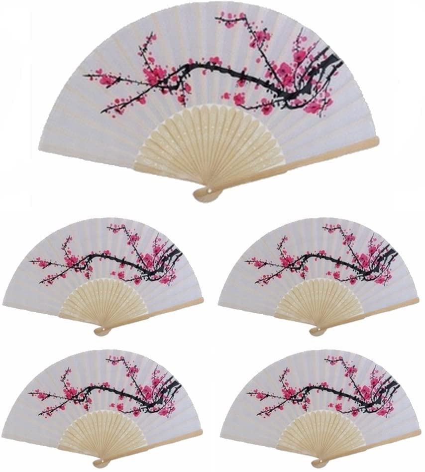 VANVENE 20 pcs Delicate Cherry Blossom Design Silk Folding Hand Fan Wedding Favors Gifts Japanese Party