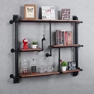 Industrial Pipe Shelving,Rustic Wooden&Metal Floating Shelves,Home Decor Shelves Wall Mount Display Racks,Decorative Accent Wall Book Shelf for Kitchen or Office Organizer,Grey