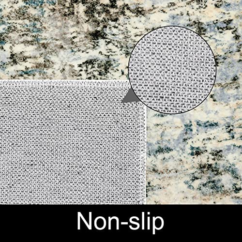 U'Artlines Madison Collection FAR120A Boho Chic Farshe Trellis Non-Shedding Living Room Entryway Foyer Hallway Bedroom Area Rug, 4' x 6' , Aqua Gris Non Slip Washable Area Rug