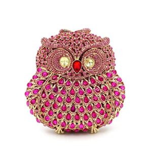 umren cute owl clutch women crystal evening bags luxury handbag rhinestone wedding party purse fuchsia