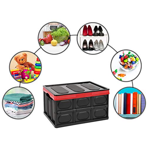 jocabo Collapsible Storage Box with lid 30L Lidded Bin Crates Plastic Tote Container Stackable Folding Utility for Clothes, Toy, Books ,Snack, Shoe -Black