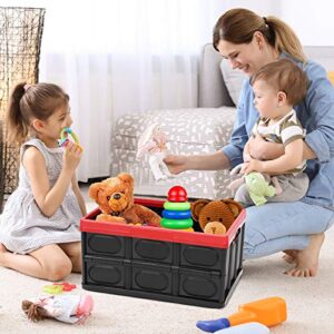 jocabo Collapsible Storage Box with lid 30L Lidded Bin Crates Plastic Tote Container Stackable Folding Utility for Clothes, Toy, Books ,Snack, Shoe -Black