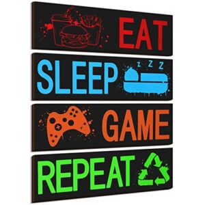 queekay 4 pcs gaming wall decor for room gaming decorations signs printed video game wall art colorful gaming posters for boys kids game themed room playroom wall, 8 x 3 inch (bright color, modern)