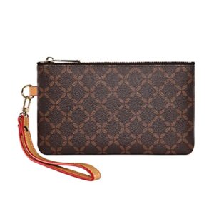 luxury wristlet clutch bag | small zip pouch handbag w. card slots | classic phone purse wallet for men women – coated canvas (brown)