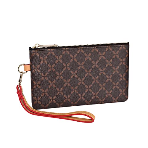 Luxury Wristlet Clutch Bag | Small Zip Pouch Handbag w. Card Slots | Classic Phone Purse Wallet for Men Women - Coated Canvas (Brown)