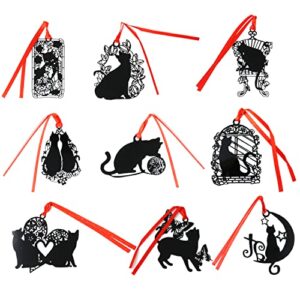 yueton pack of 9 creative black cat metal bookmark with red strap
