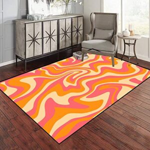 peenoke 1970 wavy swirl seamless orange pink colors hand drawn seventies style area rug outdoor patio rug play mat floor mat modern carpet non-slip home decor living room bedroom nursery, 3×5 ft