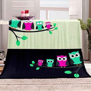 tdakry fleece throw blankets color cartoon owl 51×59 inch throws utra soft lightweight decor for couch, bed, plush fuzzy flannel microfiber warm thermal blanket all seasons