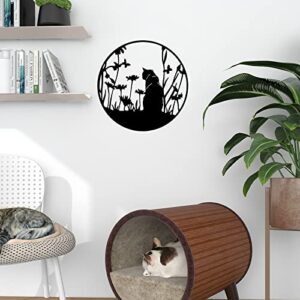 SwallowLiving Metal Black Cat Silhouette Decor 13.4”x13.4” Lazer Cut Wall Art Elegant Cat Lady Gifts Black Cat Decor for Cat Lovers Cat Wall Decor for Living room, Bedroom and Garden