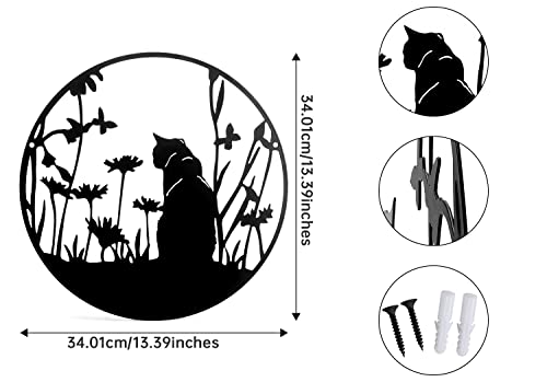 SwallowLiving Metal Black Cat Silhouette Decor 13.4”x13.4” Lazer Cut Wall Art Elegant Cat Lady Gifts Black Cat Decor for Cat Lovers Cat Wall Decor for Living room, Bedroom and Garden