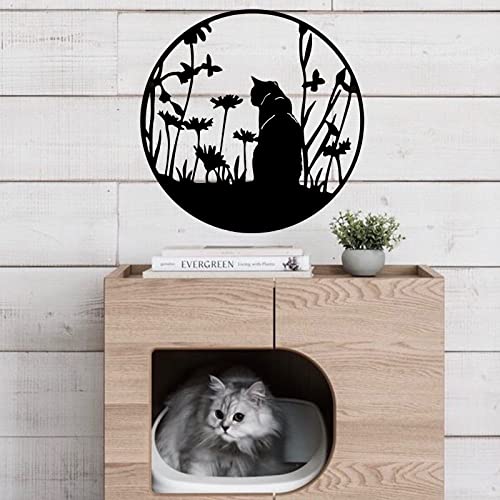 SwallowLiving Metal Black Cat Silhouette Decor 13.4”x13.4” Lazer Cut Wall Art Elegant Cat Lady Gifts Black Cat Decor for Cat Lovers Cat Wall Decor for Living room, Bedroom and Garden