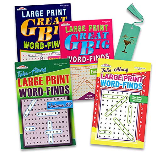 Word Search Puzzle Books for Adults Seniors - Bunlde with 4 Large Print Word Find Books with Bonus Bookmark (Great Big Word Finds | Activity Books Adults)