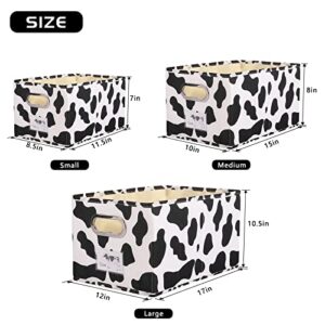 ANMINY Fabric Storage Bin Cow Print Cotton Linen Foldable Open Storage Basket Box with Handles PP Plastic Board Label Window Decorative Washable Desktop Closet Shelf Organizer Container - Medium