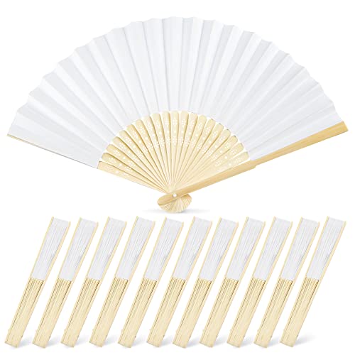 JOHOUSE Foldable Bamboo Fans, 12PCS Eastern Style Handheld Fan Japanese Chinese Fan for DIY Decoration Wedding Dancing Party Summer