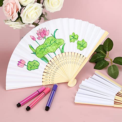 JOHOUSE Foldable Bamboo Fans, 12PCS Eastern Style Handheld Fan Japanese Chinese Fan for DIY Decoration Wedding Dancing Party Summer
