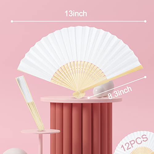 JOHOUSE Foldable Bamboo Fans, 12PCS Eastern Style Handheld Fan Japanese Chinese Fan for DIY Decoration Wedding Dancing Party Summer