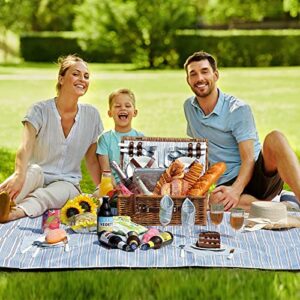 HYBDAMAI Willow Picnic Basket Set for 4 Persons with Waterproof Picnic Blanket, Wicker Picnic Basket for Camping, Outdoors, Valentine's Day, Christmas, Thanksgiving, Birthday