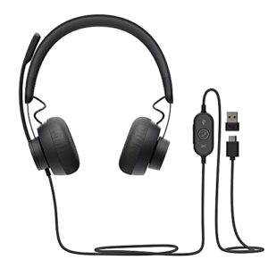 logitech zone 750 wired on-ear headset with advanced noise-canceling microphone, simple usb-c and included usb-a adapter, plug-and-play compatibility for all devices