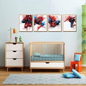 Superhero Spiderman Wall Decor Poster Prints Spider Room Decor For Boys Birthday Gift Set of 4 Nursery Home Wall Poster Decor UNFRAMED (8 x 10 inches)