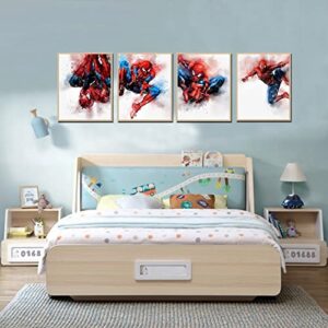 Superhero Spiderman Wall Decor Poster Prints Spider Room Decor For Boys Birthday Gift Set of 4 Nursery Home Wall Poster Decor UNFRAMED (8 x 10 inches)