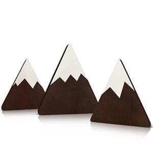 huray rayho mountain wooden signs wood mountain wall art farmhouse decorations shelf sitter office desk decors snowy mountains cutouts table stands kitchen tiered tray ornaments, set of 3