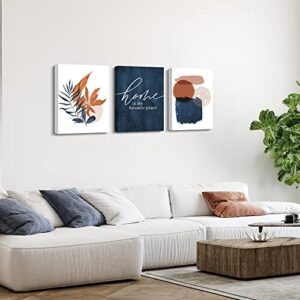 Pigort Framed Blue Canvas Wall Art Set Abstract Botanical Tropical Plants Picture Wall Decor for Living Room Bedroom Bathroom Office (11'' x 14'' x 3 Panel)