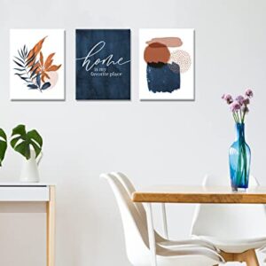 Pigort Framed Blue Canvas Wall Art Set Abstract Botanical Tropical Plants Picture Wall Decor for Living Room Bedroom Bathroom Office (11'' x 14'' x 3 Panel)