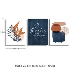 Pigort Framed Blue Canvas Wall Art Set Abstract Botanical Tropical Plants Picture Wall Decor for Living Room Bedroom Bathroom Office (11'' x 14'' x 3 Panel)