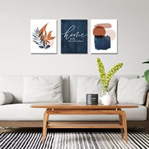 Pigort Framed Blue Canvas Wall Art Set Abstract Botanical Tropical Plants Picture Wall Decor for Living Room Bedroom Bathroom Office (11'' x 14'' x 3 Panel)