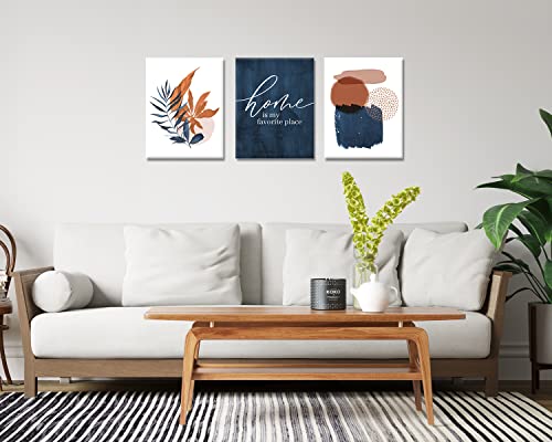 Pigort Framed Blue Canvas Wall Art Set Abstract Botanical Tropical Plants Picture Wall Decor for Living Room Bedroom Bathroom Office (11'' x 14'' x 3 Panel)