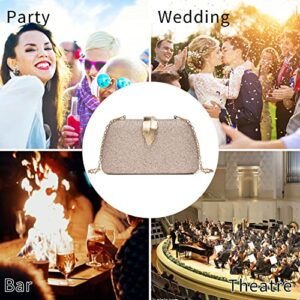 LOXOMU Evening Clutch Purses for Women, Small Glitter Wedding Purse, Wedding Clutches Handbags with Detachable Chain for Prom, Party (Gold Shimmer)