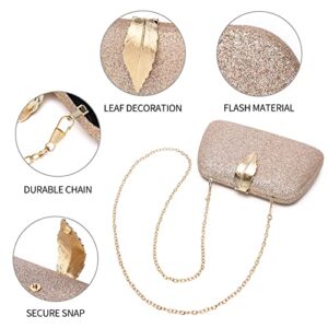 LOXOMU Evening Clutch Purses for Women, Small Glitter Wedding Purse, Wedding Clutches Handbags with Detachable Chain for Prom, Party (Gold Shimmer)