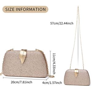 LOXOMU Evening Clutch Purses for Women, Small Glitter Wedding Purse, Wedding Clutches Handbags with Detachable Chain for Prom, Party (Gold Shimmer)