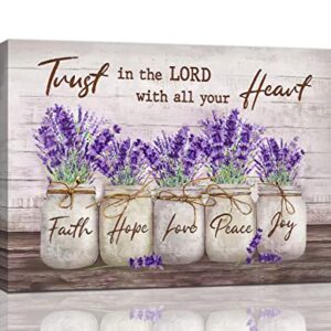 Rustic Lavender Wall Art Christian Quotes Wall Decor Flower Purple Lavender Country Pictures Canvas Prints Motivational Framed Modern Artwork for Home Living Room Bedroom Bathroom 16"x12"