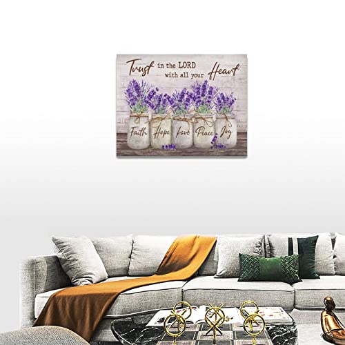 Rustic Lavender Wall Art Christian Quotes Wall Decor Flower Purple Lavender Country Pictures Canvas Prints Motivational Framed Modern Artwork for Home Living Room Bedroom Bathroom 16"x12"