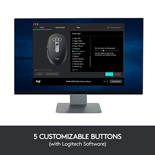 Logitech M585 Multi-Device Wireless Mouse – Control and Move Text/Images/Files Between 2 Windows and Apple Mac Computers and Laptops with Bluetooth or USB, 2 Year Battery Life, Graphite