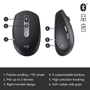 Logitech M585 Multi-Device Wireless Mouse – Control and Move Text/Images/Files Between 2 Windows and Apple Mac Computers and Laptops with Bluetooth or USB, 2 Year Battery Life, Graphite