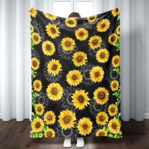 sunflower blanket super soft warm sunflower throw blanket – lightweight cozy flannel flower throw blanket bed couch sofa office decor, gift for girls and boys women and man 50″x40″