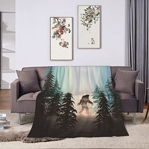 Hide and Seek Bigfoot Flannel Fleece Boho Throw Blanket Super Soft Cozy Warm Plush Bedding for Adults Kids Lightweight Blankets for Couch Sofa Bed 80"X60"