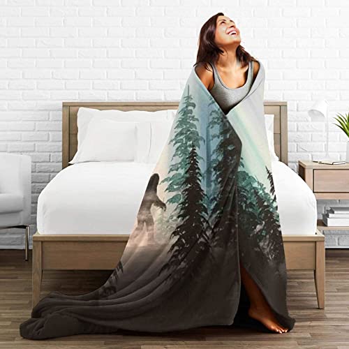 Hide and Seek Bigfoot Flannel Fleece Boho Throw Blanket Super Soft Cozy Warm Plush Bedding for Adults Kids Lightweight Blankets for Couch Sofa Bed 80"X60"