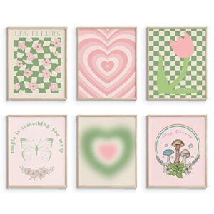 insimsea green and pink wall art set for living room, danish pastel aesthetic room decor, abstract home wall art decorations for living room, 8x10in,unframed