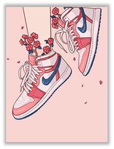 hypebeast girly pink sneaker poster – (12×16 inch) unframed – aj wall art, hypebeast room decor, indie wall art poster, pink room decor, sneaker air gym shoes shoebox collection aesthetic cool posters for teen girls bedroom room dorm wall decor by liya de